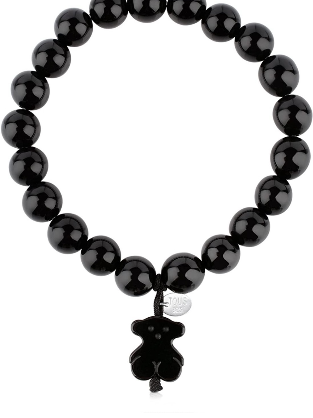 Tous Black Bead Bracelet with Bear Pendant